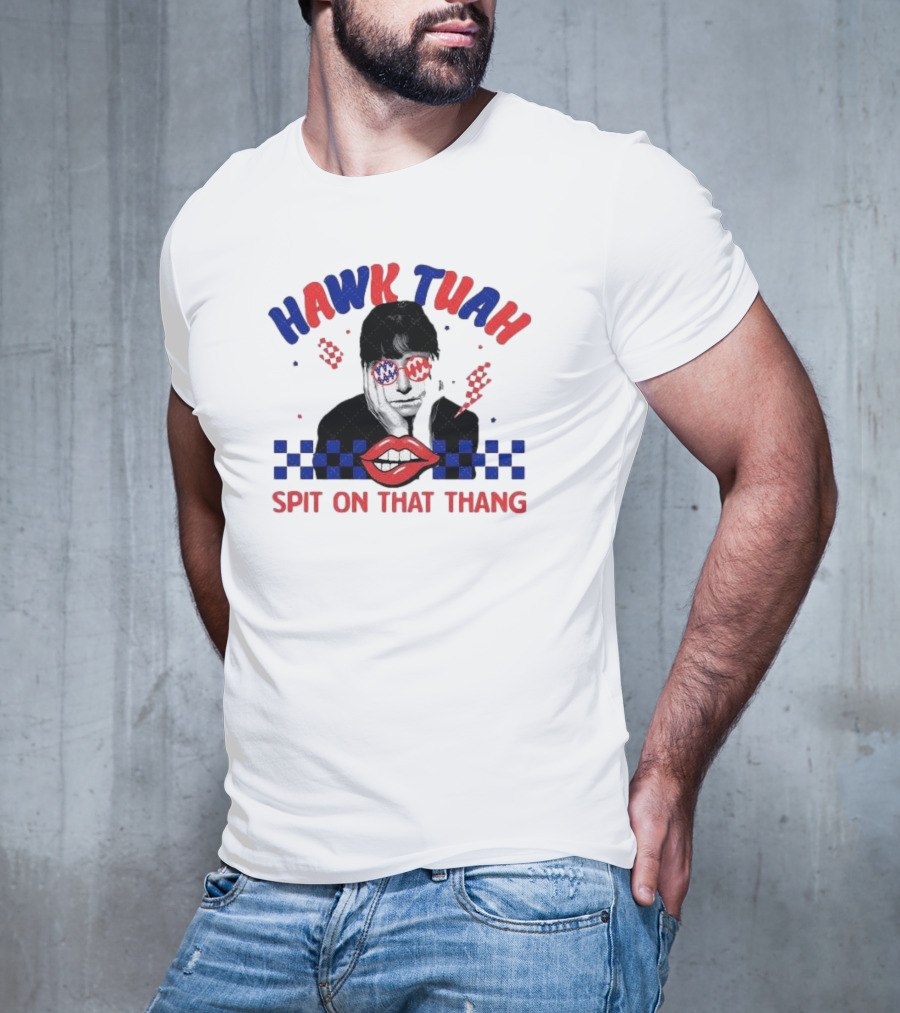 Hawk Tuah Spit On That Thang Lip Checkered Sunglasses T-Shirt