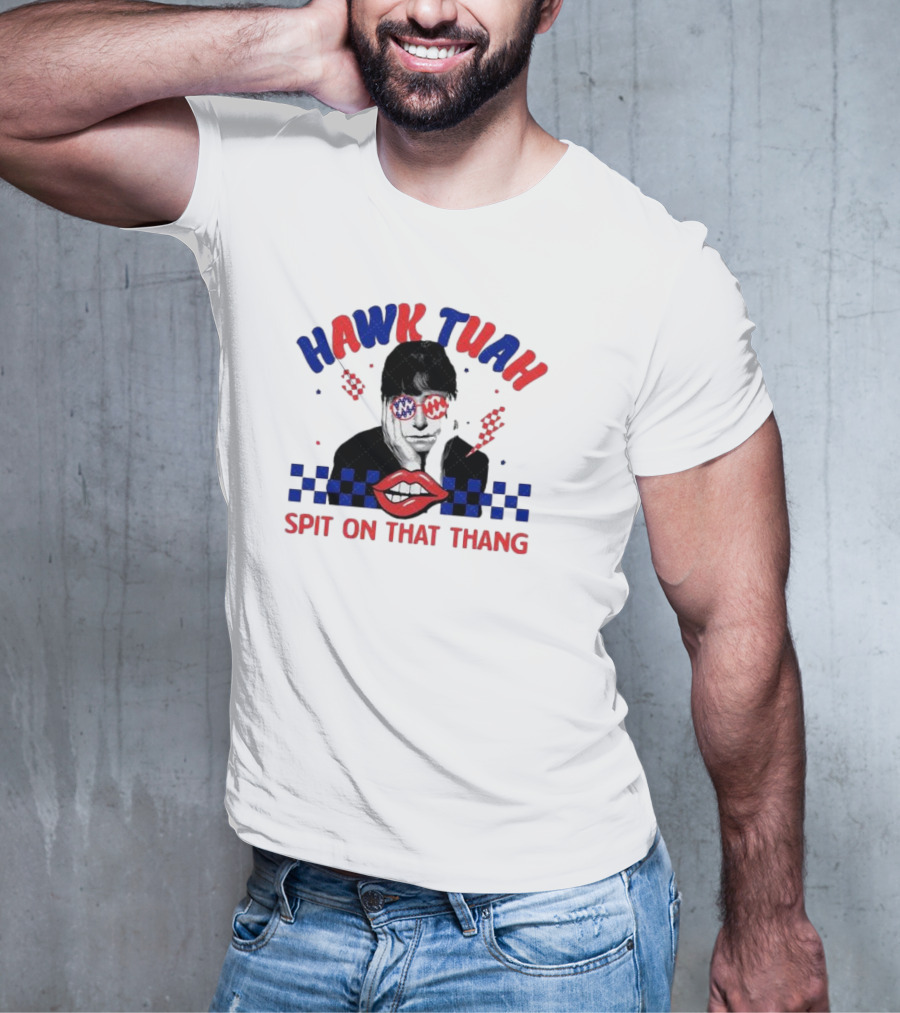 Hawk Tuah Spit On That Thang Lip Checkered Sunglasses T-Shirt