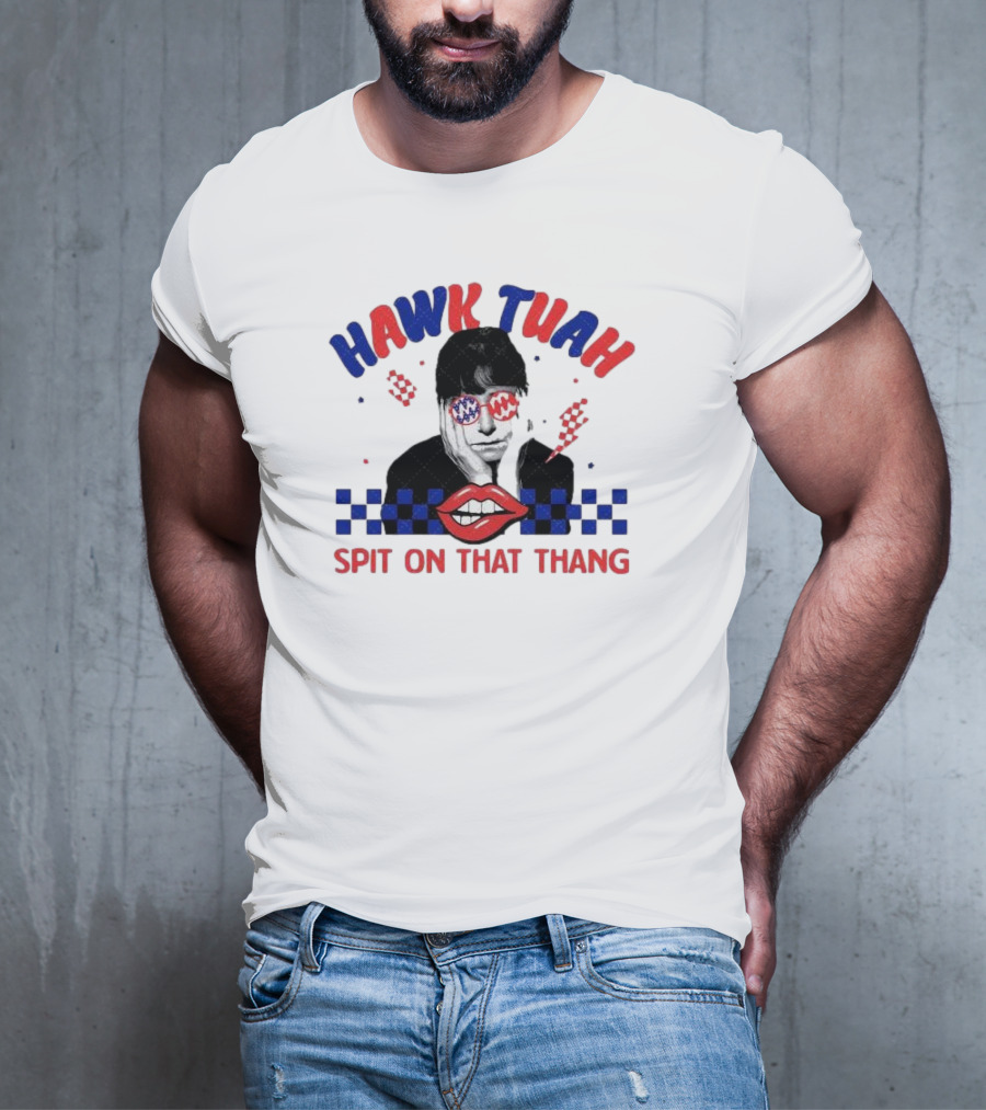 Hawk Tuah Spit On That Thang Lip Checkered Sunglasses T-Shirt