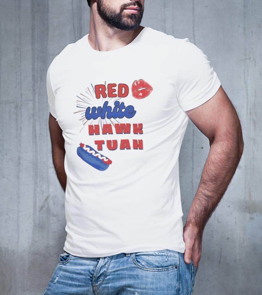 Red White Hawk Tuah Lips Hotdog T-Shirt