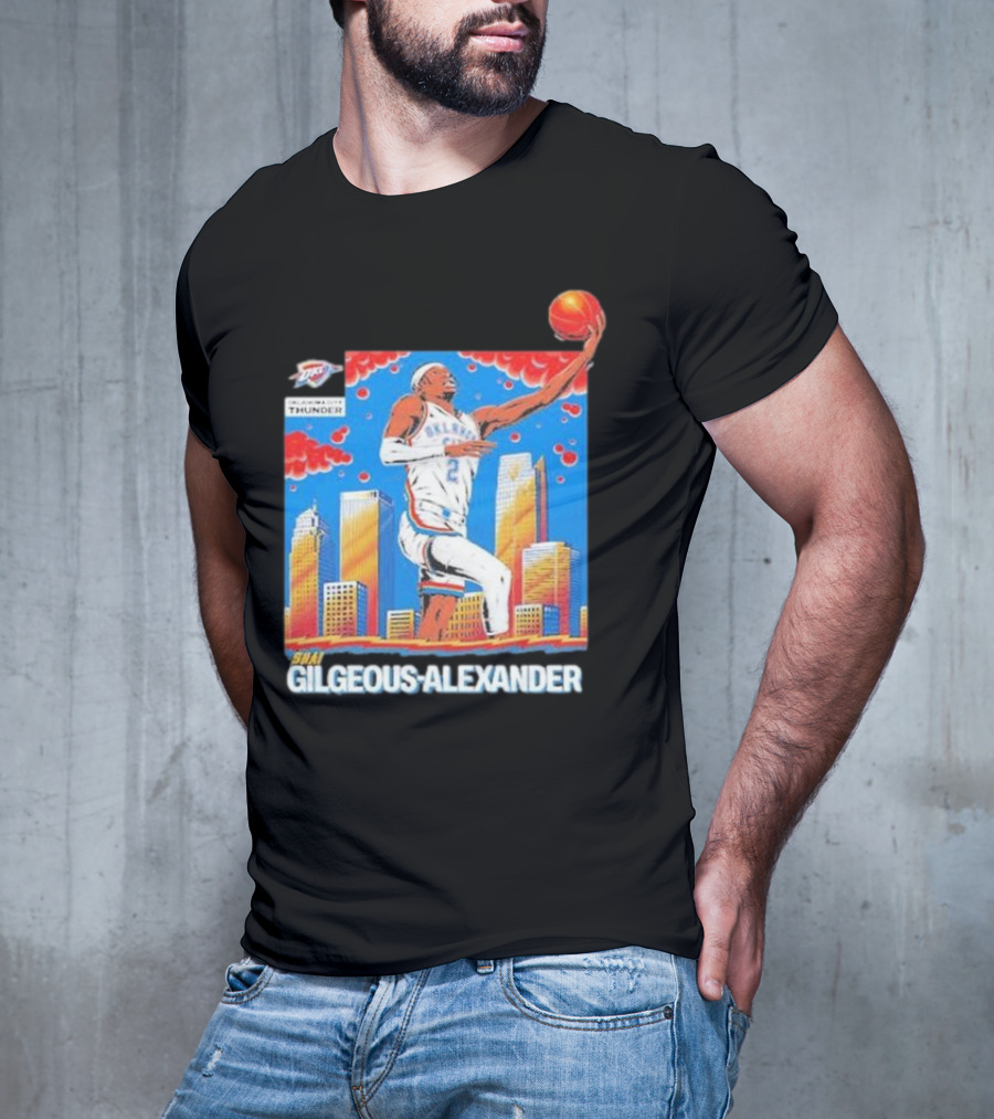 Oklahoma City Thunder Shai Gilgeous-Alexander Skyline Basketball Playoff T-Shirt
