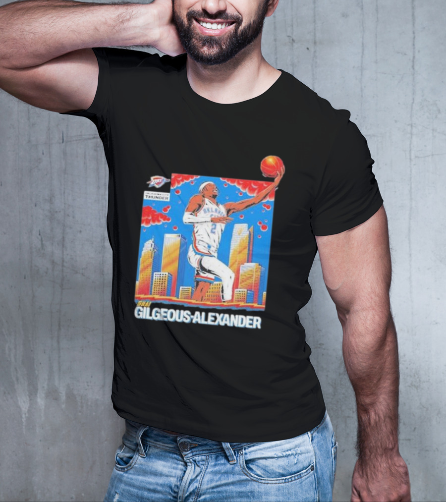 Oklahoma City Thunder Shai Gilgeous-Alexander Skyline Basketball Playoff T-Shirt