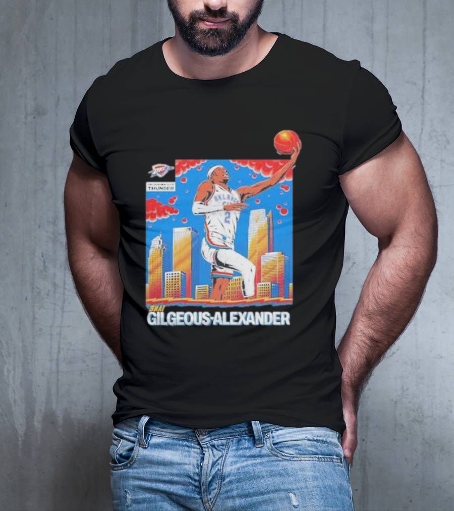 Oklahoma City Thunder Shai Gilgeous-Alexander Skyline Basketball Playoff T-Shirt