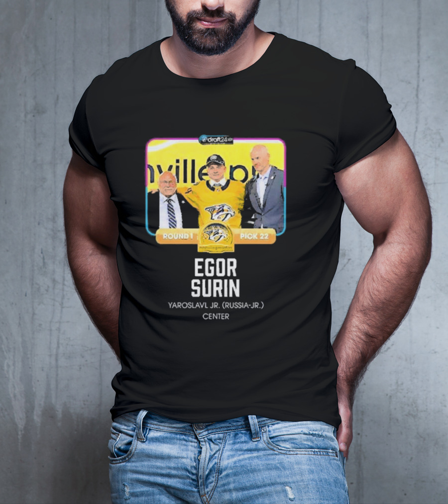 Draft24 Egor Surin Nashville Predators Round 1 Pick 22 Yaroslavl Jr. Russia Center T-Shirt