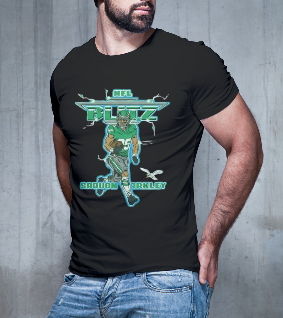 NFL Blitz Eagles Saquon Barkley 26 With Lightning And Wings T-Shirt