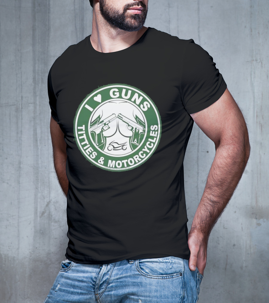 I Love Guns Titties Motorcycles Logo Circle T-Shirt