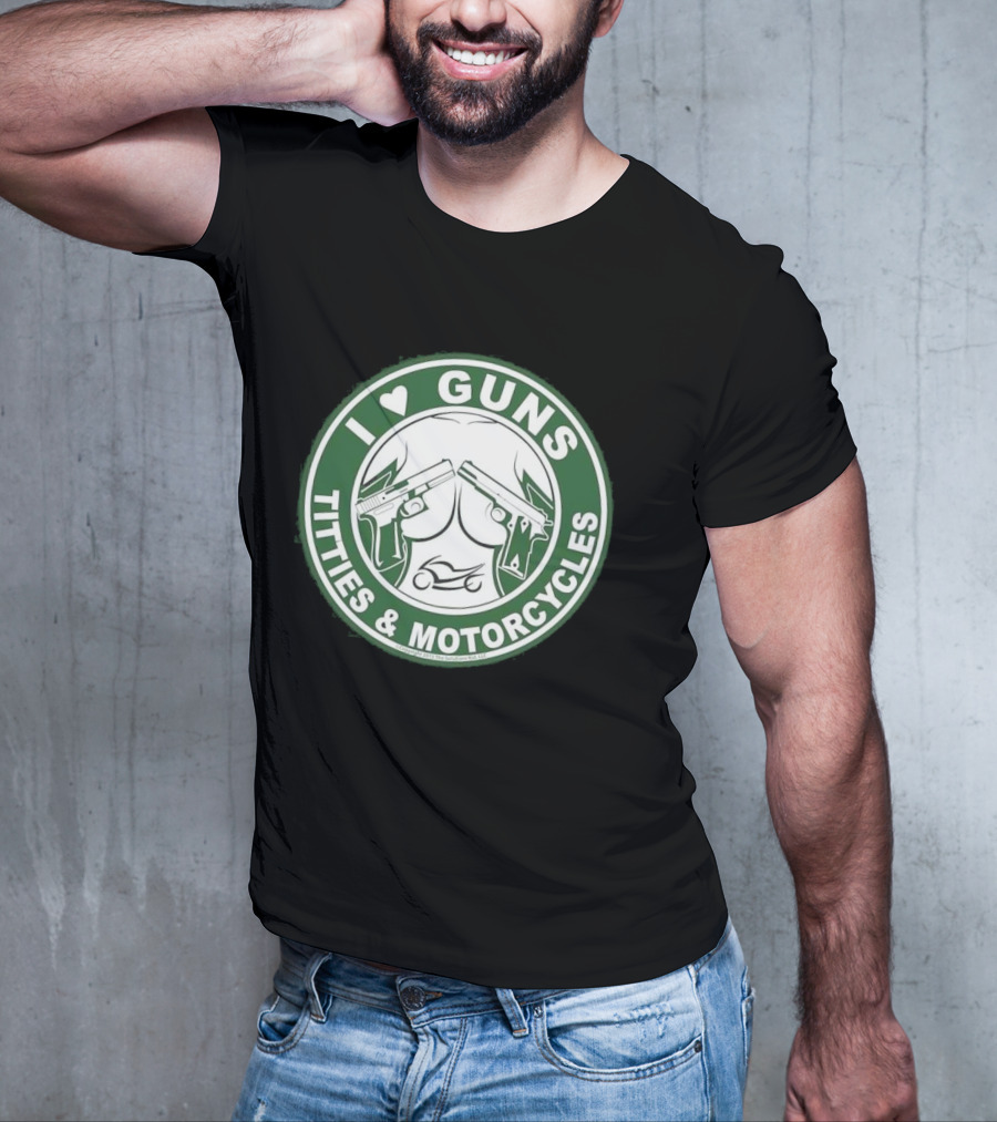I Love Guns Titties Motorcycles Logo Circle T-Shirt