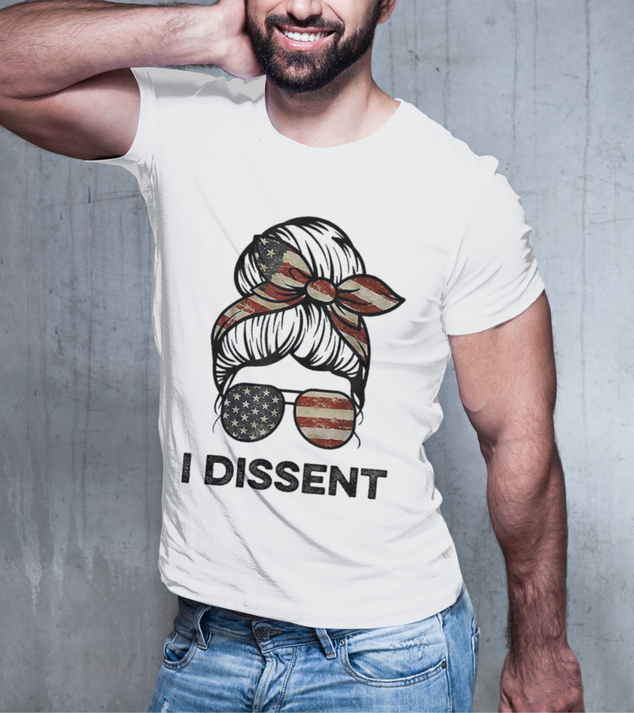 Messy Bun I Dissent USA Flag Vintage Sunglasses Bow T-Shirt