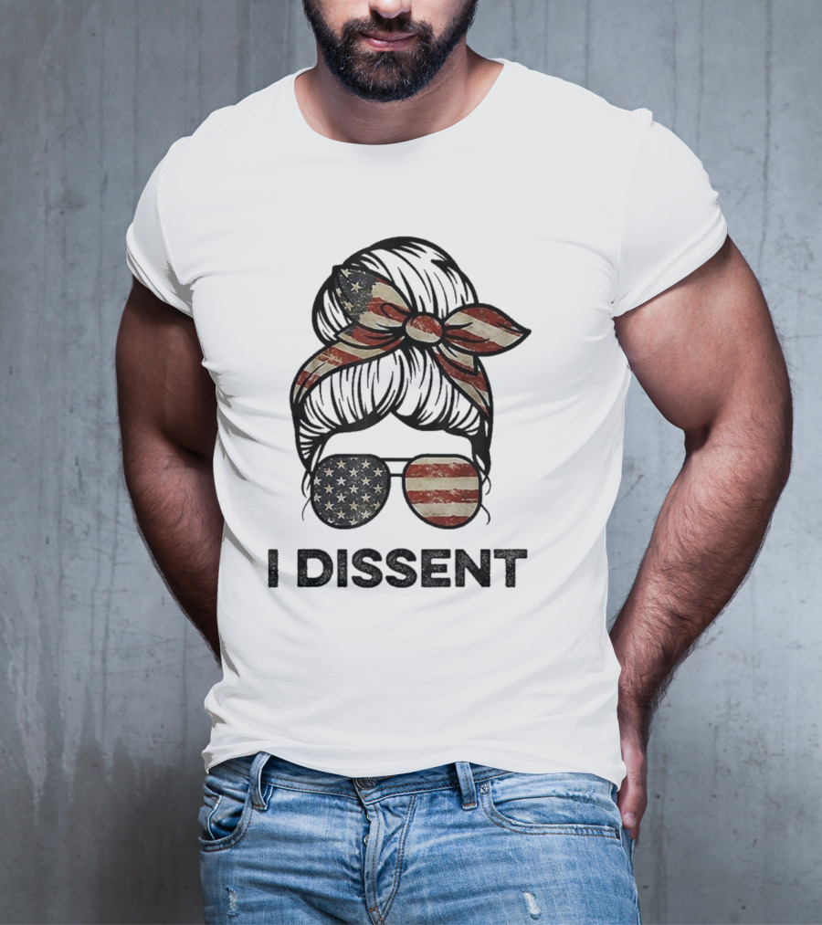Messy Bun I Dissent USA Flag Vintage Sunglasses Bow T-Shirt