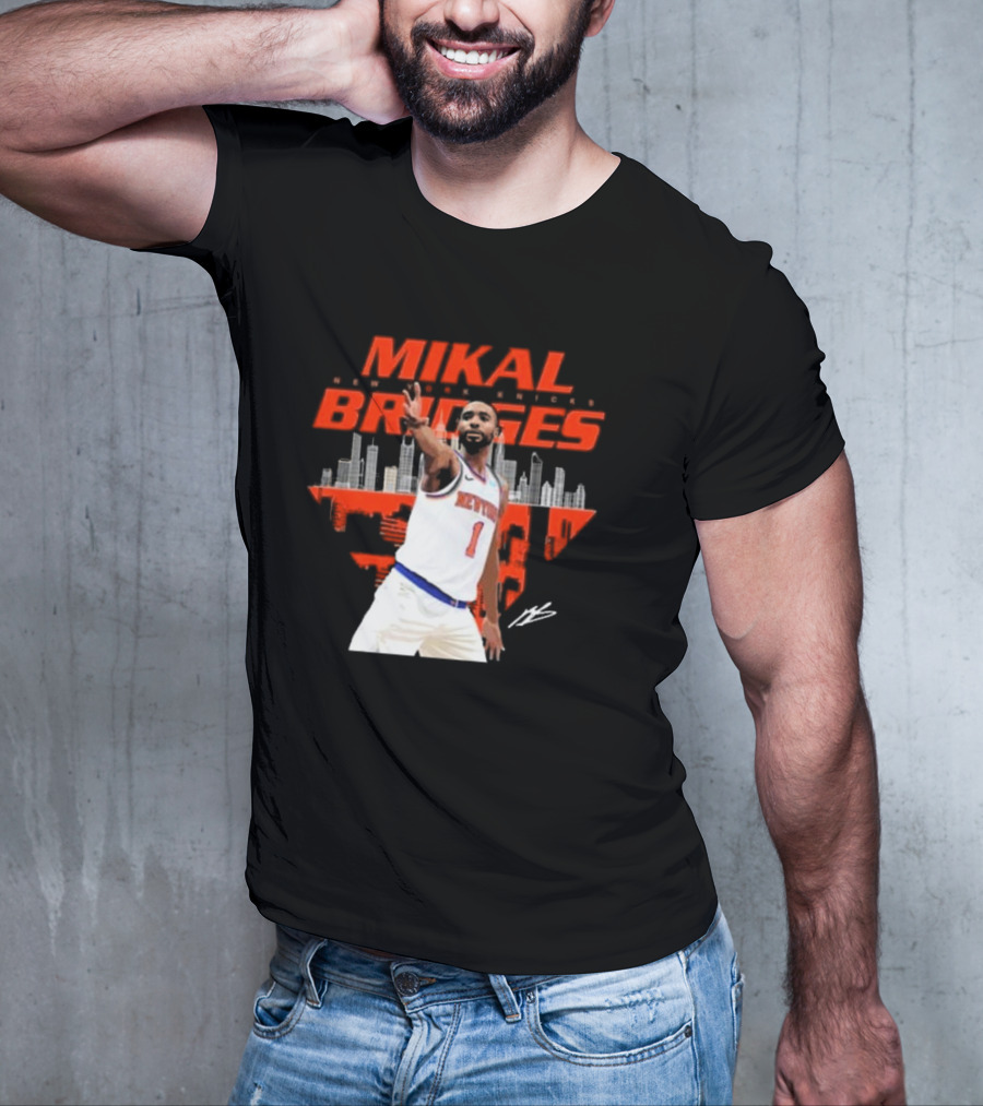 Mikal Bridges New York Knicks Skyline Signature Number 1 T-Shirt