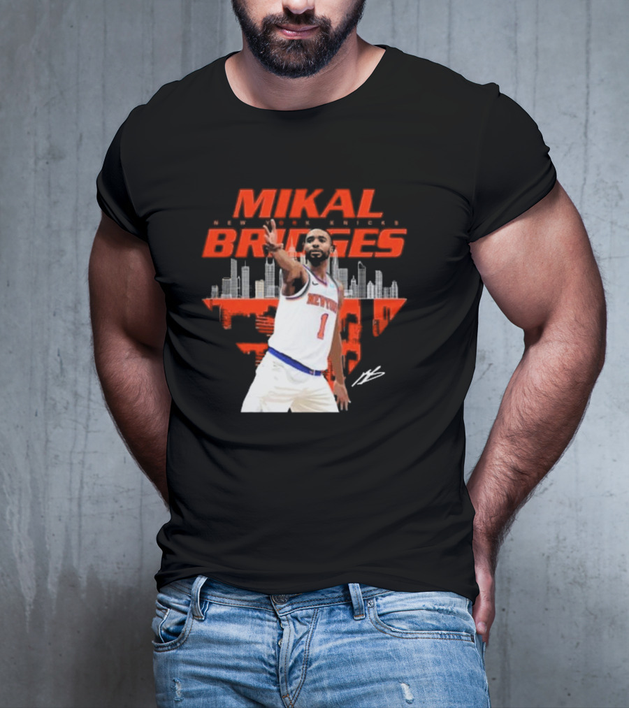 Mikal Bridges New York Knicks Skyline Signature Number 1 T-Shirt