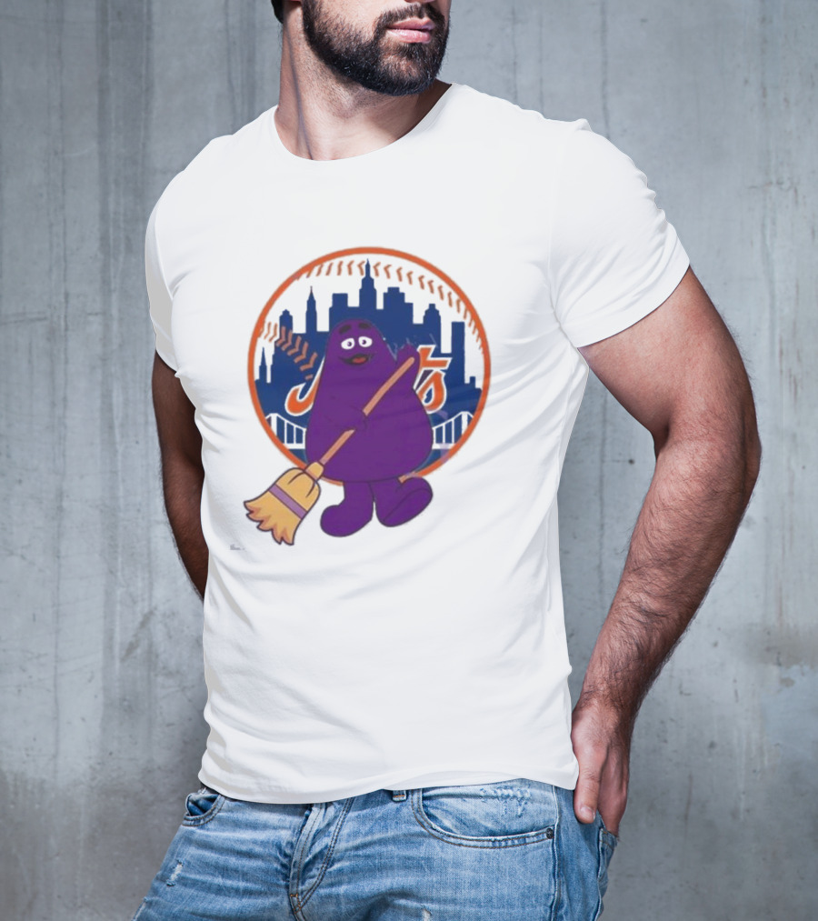 New York Mets Grimace Character Broom Sweep LFGM T-Shirt