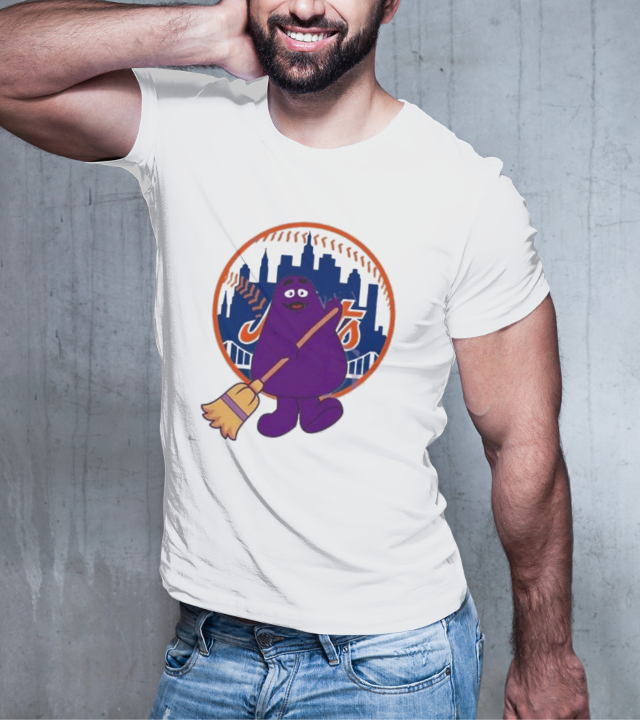 New York Mets Grimace Character Broom Sweep LFGM T-Shirt
