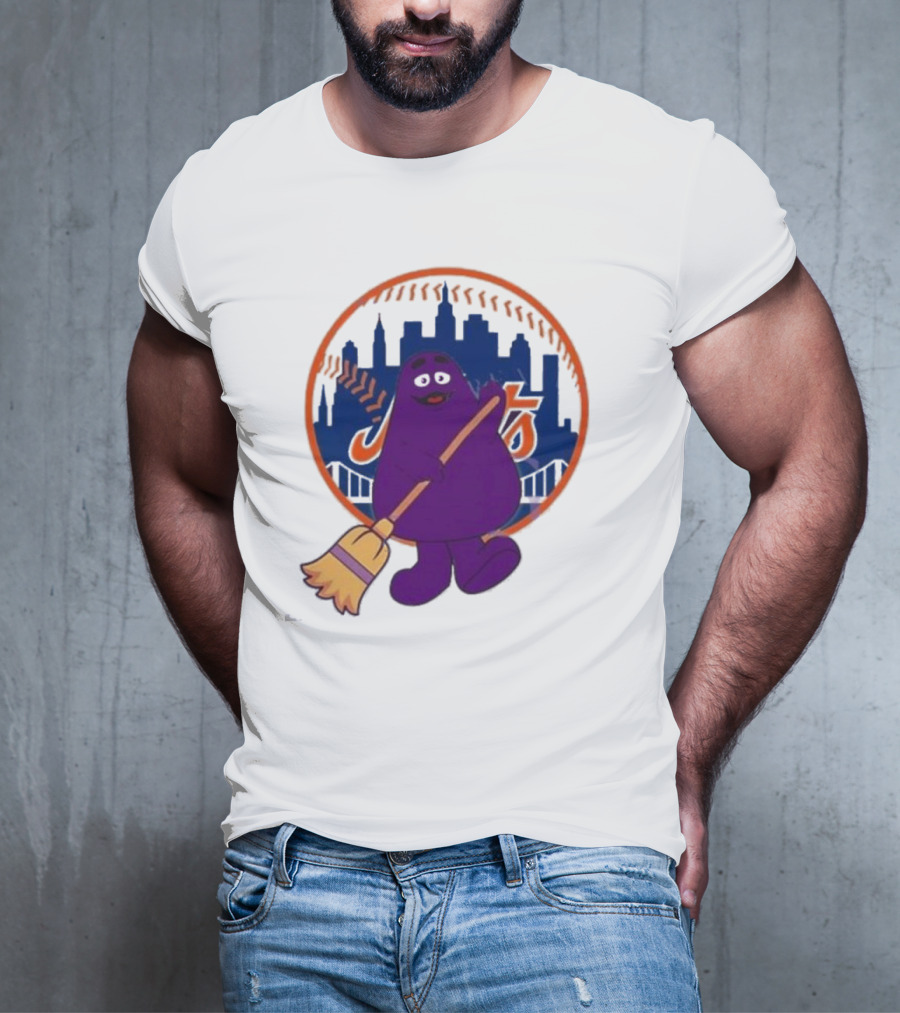 New York Mets Grimace Character Broom Sweep LFGM T-Shirt