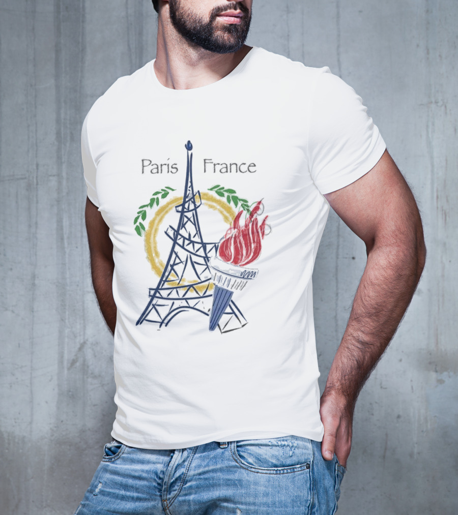 Paris France Eiffel Torch Olympic Laurel Icons T-Shirt