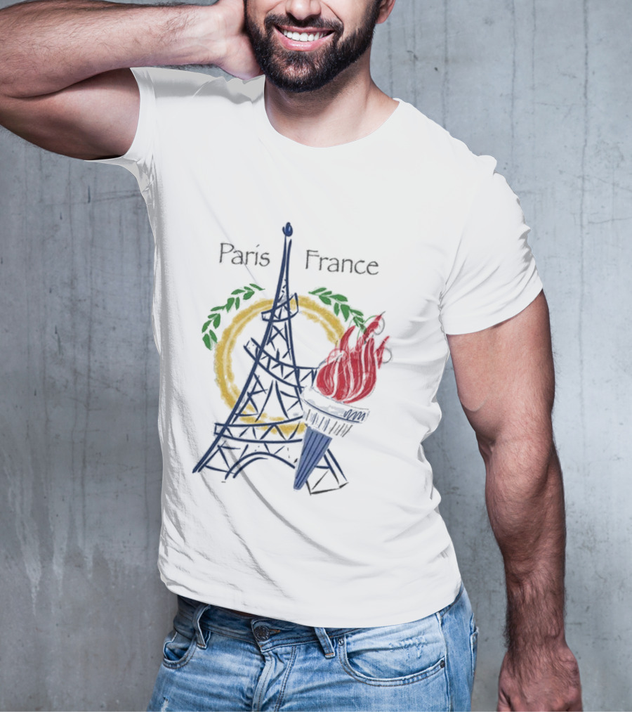 Paris France Eiffel Torch Olympic Laurel Icons T-Shirt