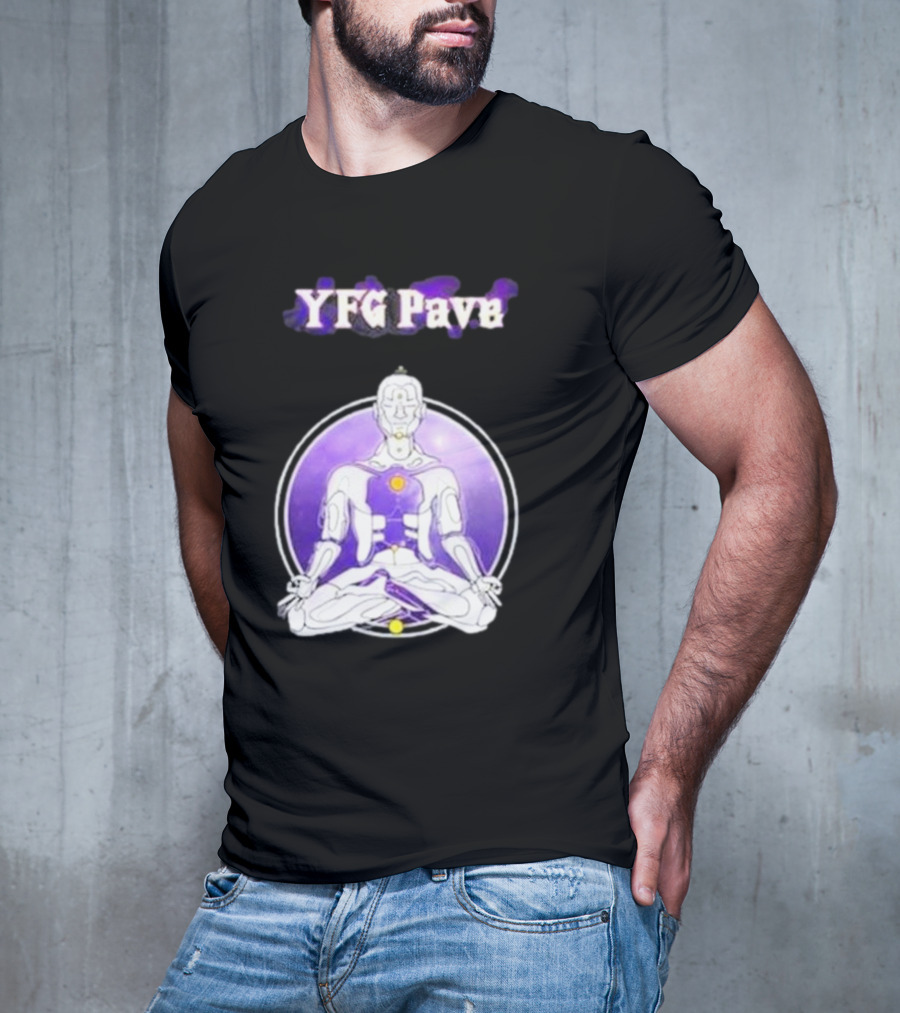 YFG Pave 444 Meditating Robotic Figure Purple Mandala T-Shirt