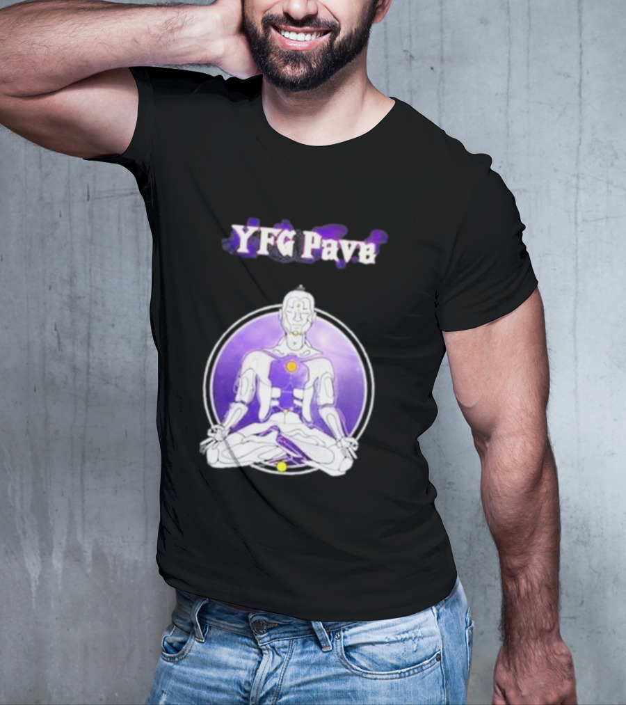 YFG Pave 444 Meditating Robotic Figure Purple Mandala T-Shirt