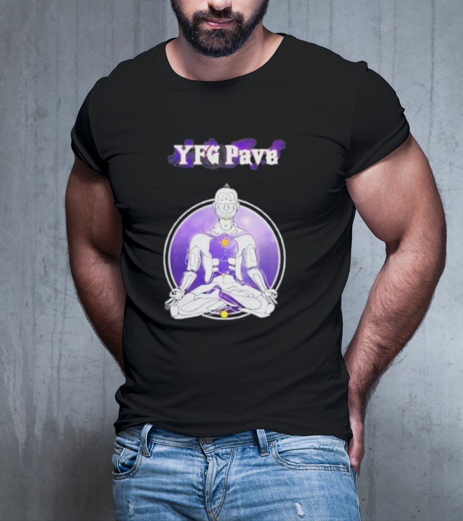 YFG Pave 444 Meditating Robotic Figure Purple Mandala T-Shirt
