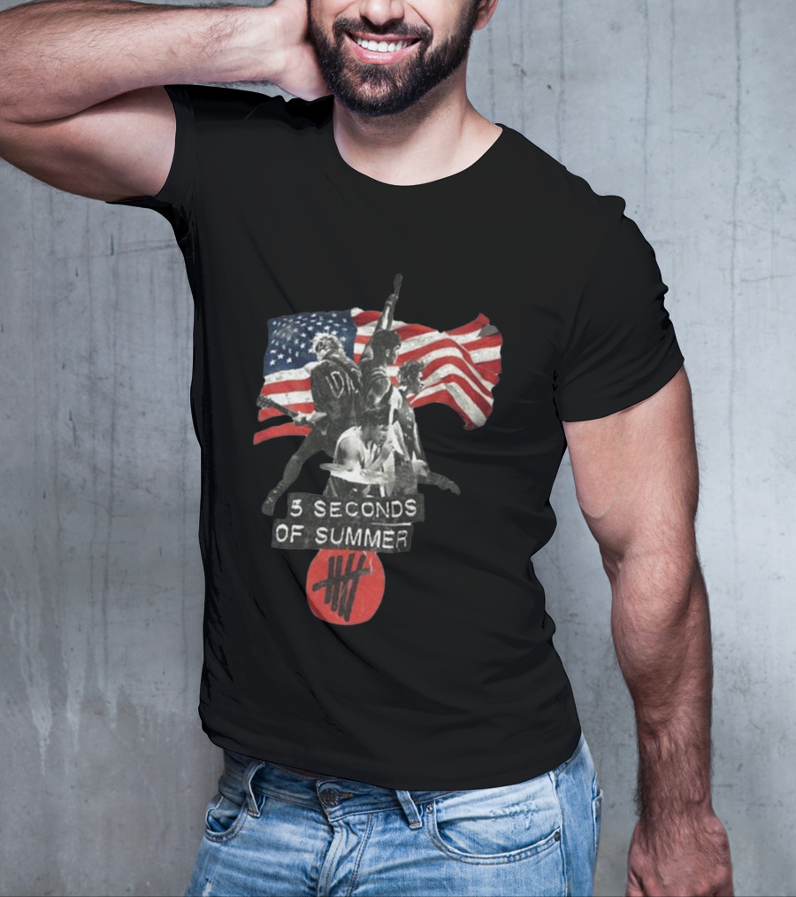 5 Seconds Of Summer American Band With Flag And Tally T-Shirt