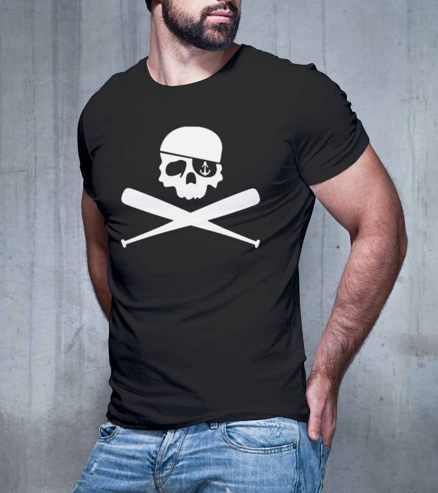 Bryan Reynolds Pirates Anchor-Eyed Skull Crossed Baseball Bats T-Shirt
