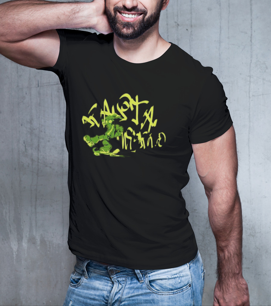 Everpress Gum Studio Rasta World Graffiti Robot Skateboarding Neon Green T-Shirt