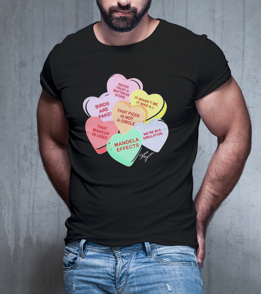 Shane Dawson Conspiracy Hearts Birds Are Fake Mandela Effects Simulation Pizza AI T-Shirt