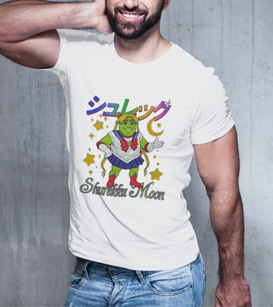 Shurekku Moon Shrek Sailor Moon カラフルな星と月 T-Shirt