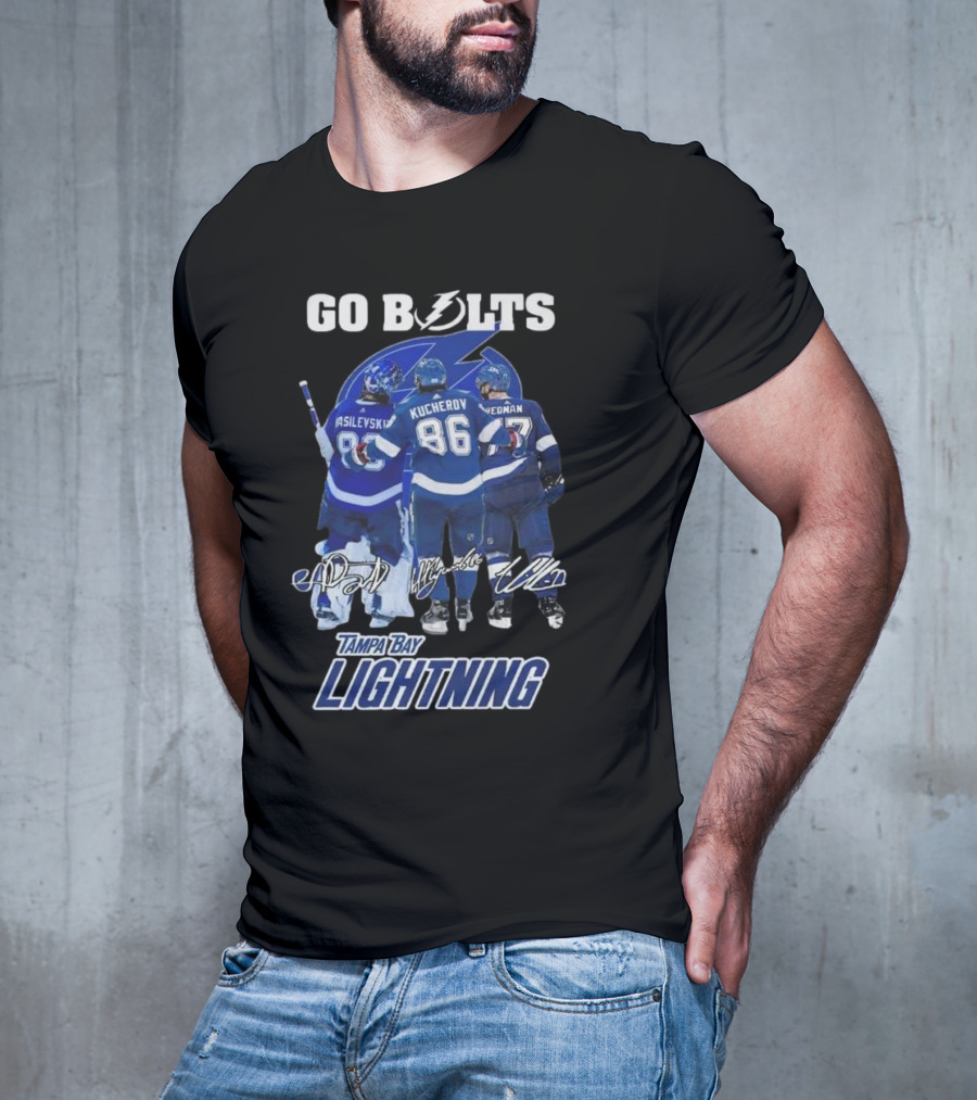 Tampa Bay Lightning Go Bolts Asilevskiy Kucherov Hedman Signatures T-Shirt