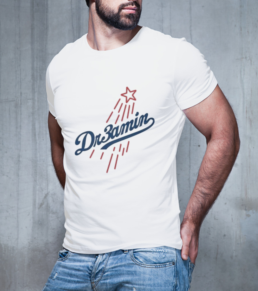 Dr3amin Red Star Streak White Clix Merch LA Star Crew T-Shirt