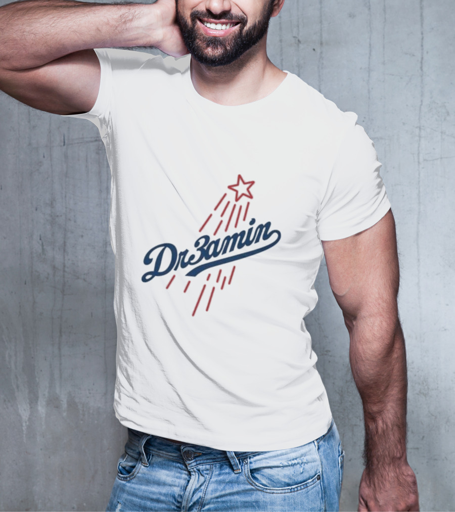 Dr3amin Red Star Streak White Clix Merch LA Star Crew T-Shirt