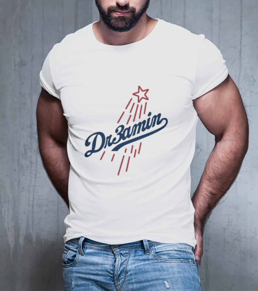 Dr3amin Red Star Streak White Clix Merch LA Star Crew T-Shirt