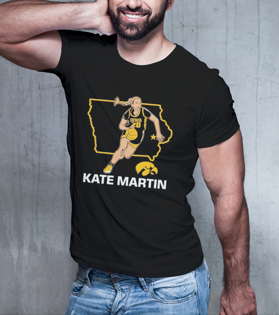 Kate Martin Iowa Basketball Star Player Number 20 Hawkeyes State Outline T-Shirt
