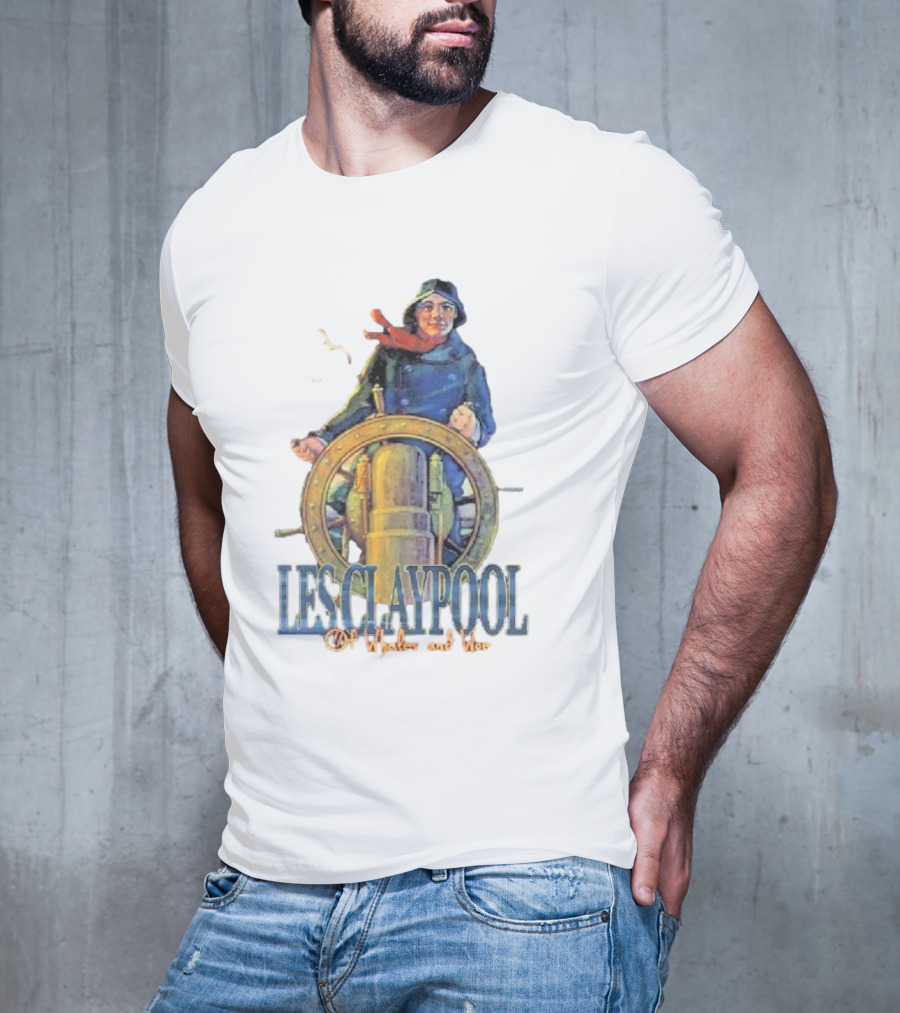 Les Claypool Of Whales And Woe Maritime Adventure Steering Wheel And Seagulls T-Shirt
