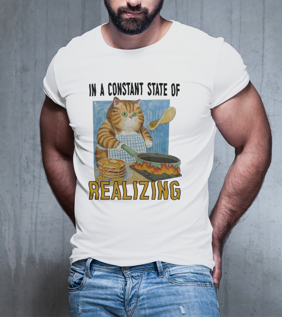 In A Constant State Of Realizing Cat Cooking Pancakes Flame Pan T-Shirt