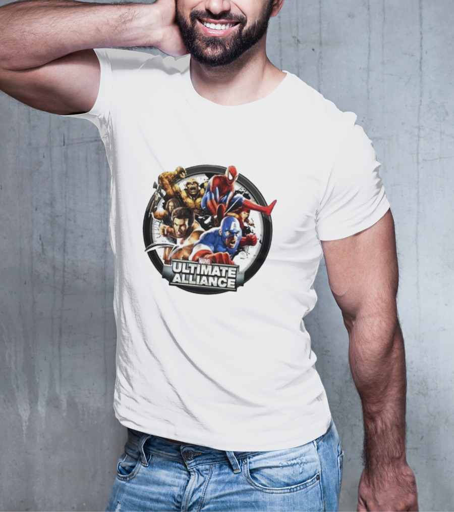 Tobey Maguire Spider-Man Featured In Marvel Ultimate Alliance Heroes Assemblage T-Shirt