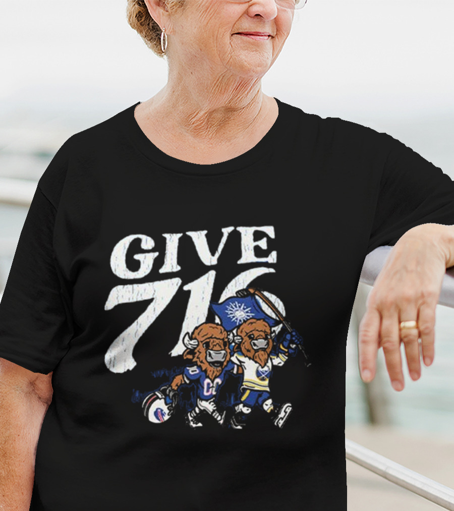 Buffalo Bills Sabres Give 716 Bison Characters Football Hockey Flag T-Shirt