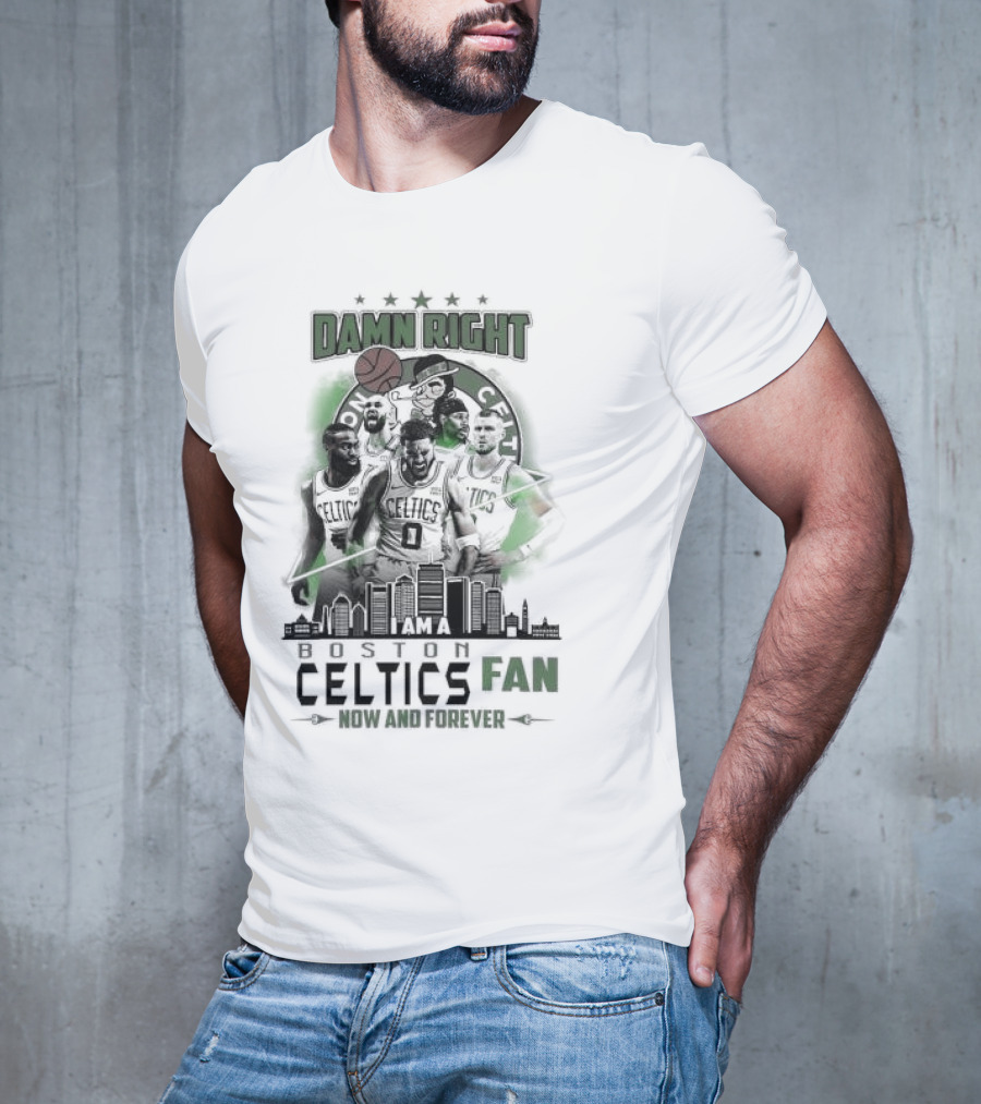 Damn Right I Am A Boston Celtics Fan Now And Forever Skyline T-Shirt