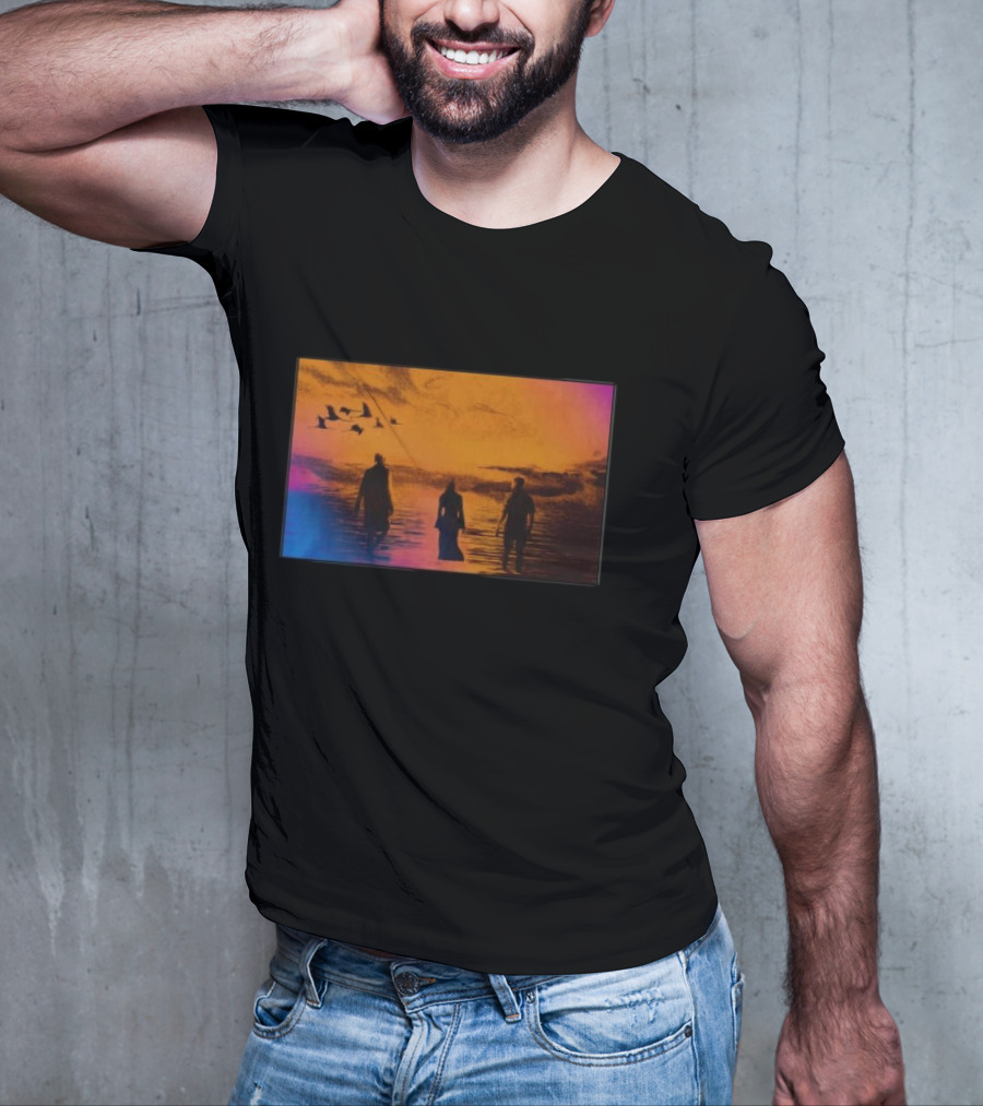 Sun Came Up Sofi Tukker Silhouettes Walking At Sunrise With Birds On Colorful Horizon T-Shirt