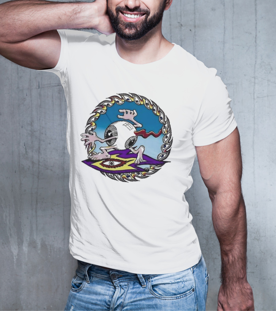 Spiral Eye Surfing Disc With Hands And Vibrant T-Shirt