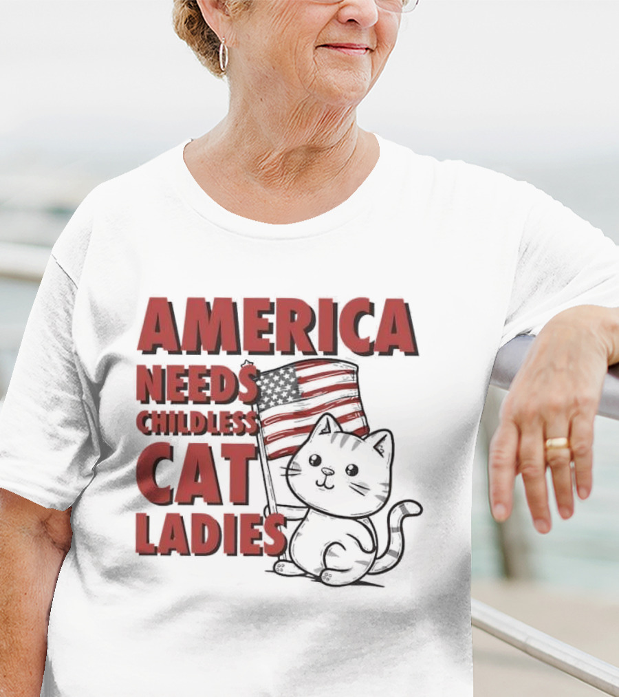 America Needs Childless Cat Ladies Cat With American Flag T-Shirt