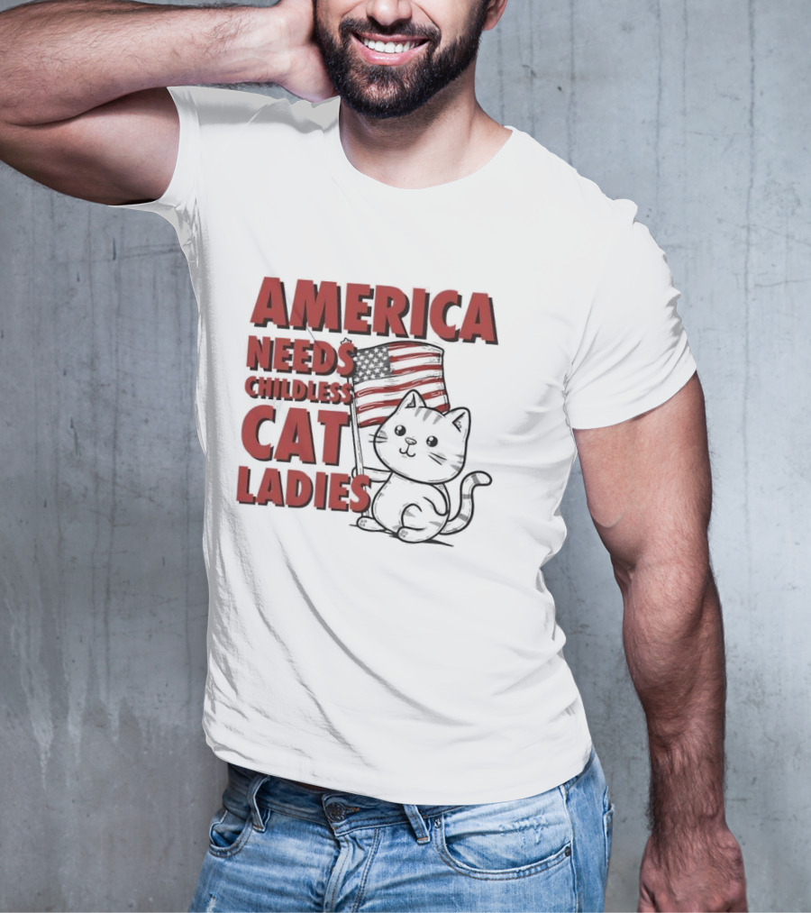 America Needs Childless Cat Ladies Cat With American Flag T-Shirt