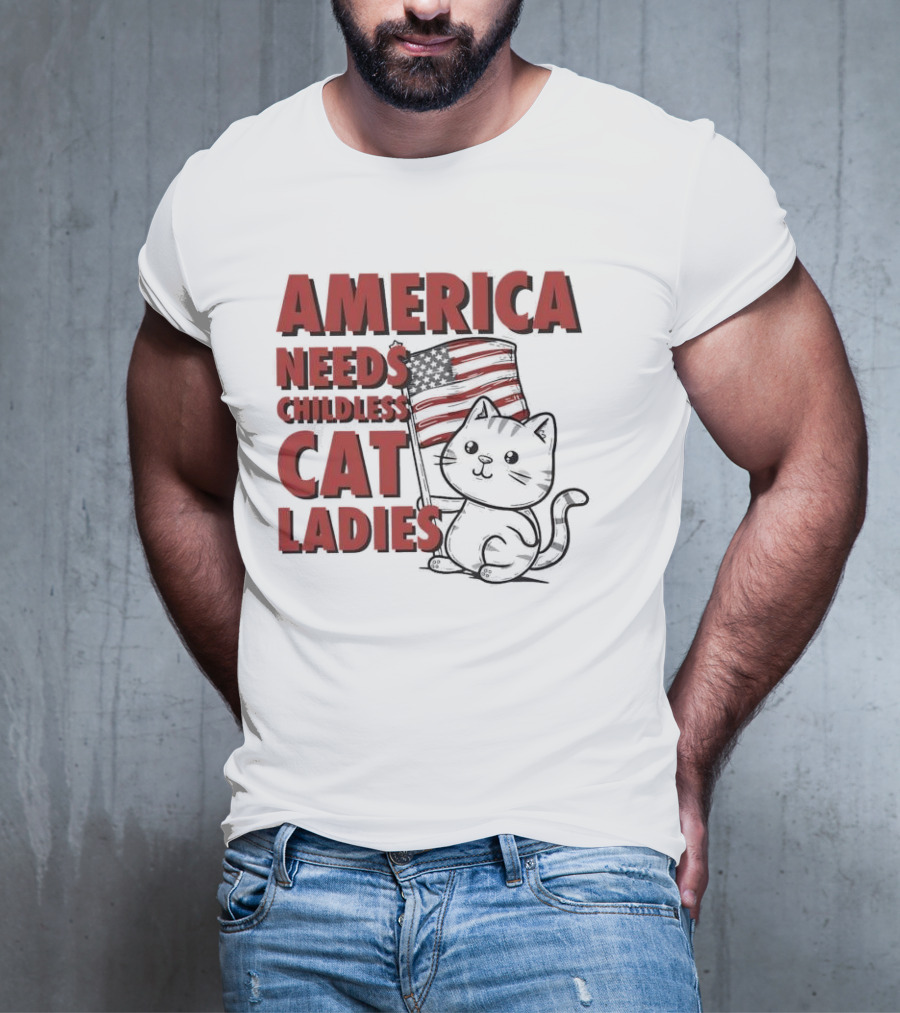 America Needs Childless Cat Ladies Cat With American Flag T-Shirt