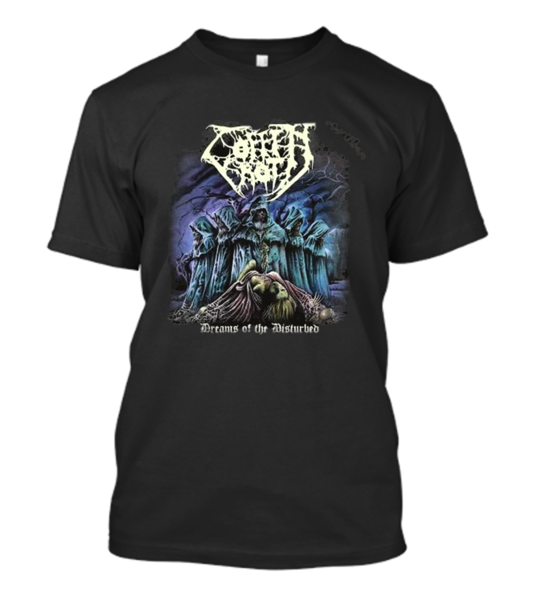 Coffin Rot Dreams Of The Disturbed Hooded Figures Enigmatic Ritual Scene T-Shirt