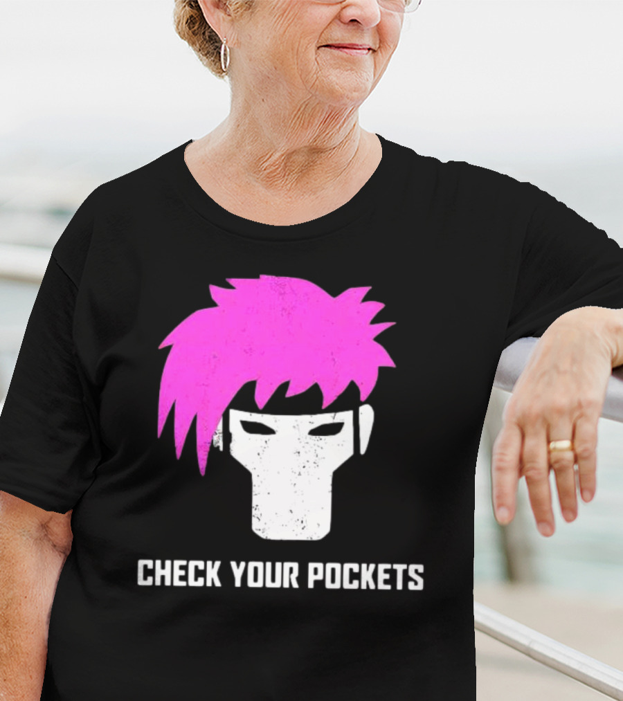 Check Your Pockets Pink Hair Masked Face T-Shirt