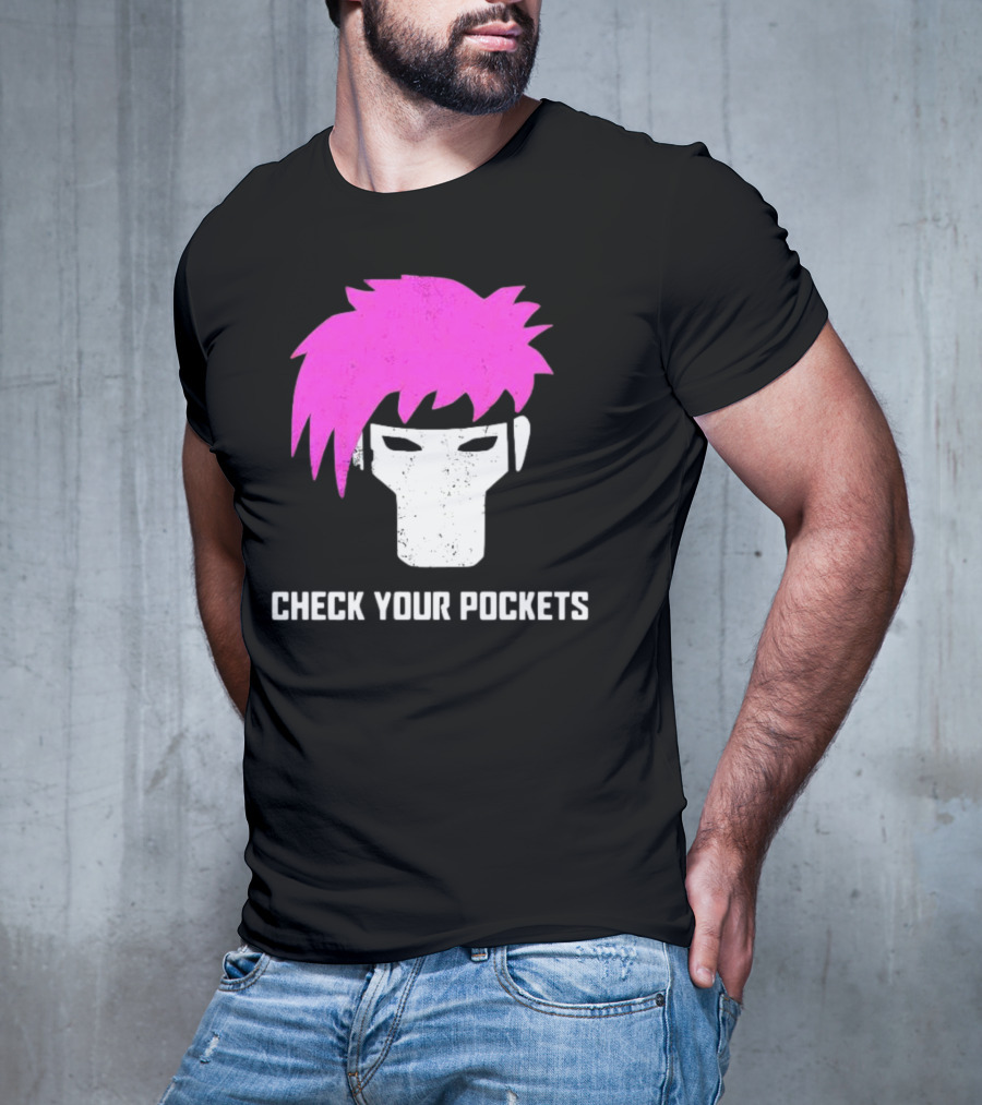 Check Your Pockets Pink Hair Masked Face T-Shirt