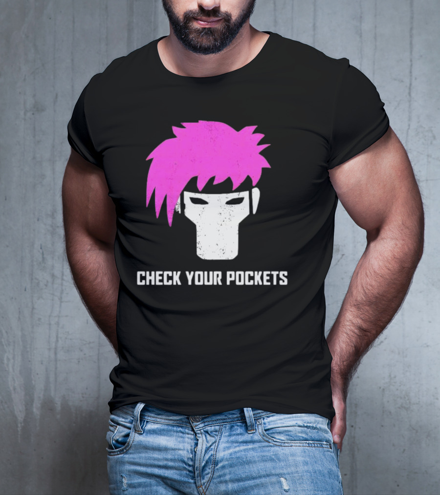 Check Your Pockets Pink Hair Masked Face T-Shirt