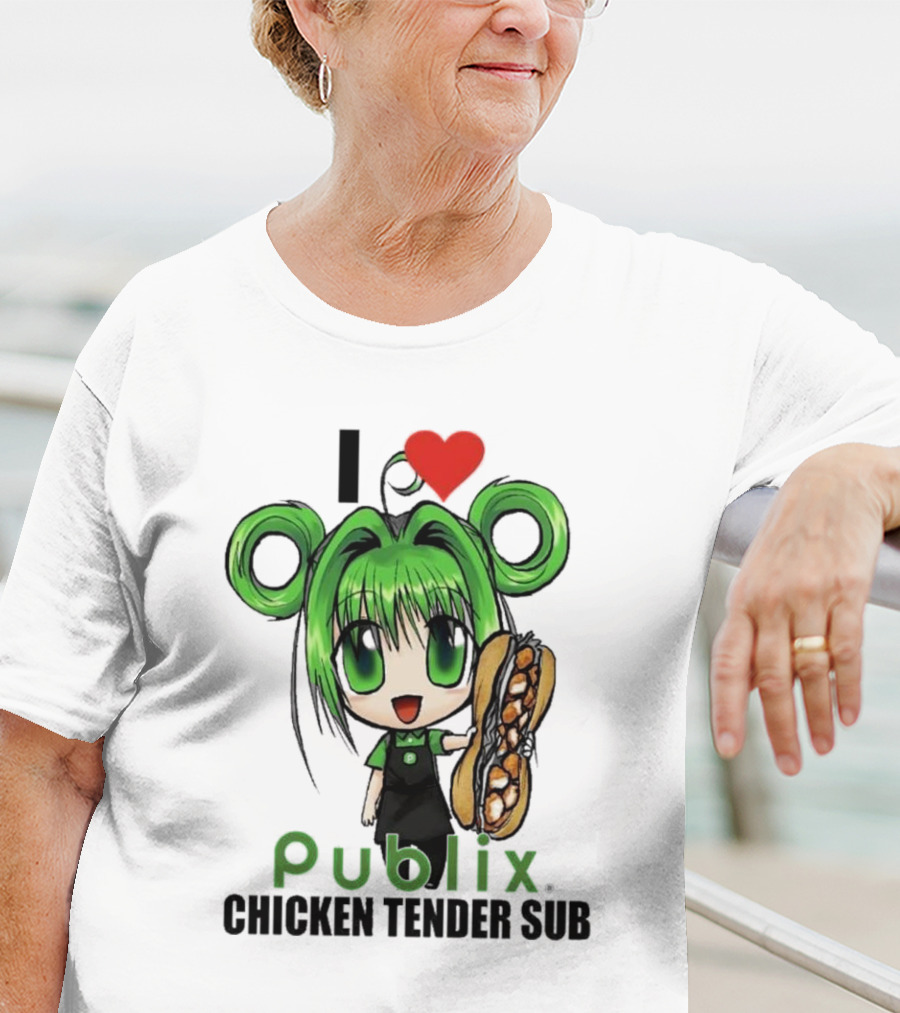 I Love Publix Chicken Tender Sub Anime Character With Green Hair And Big Sandwich T-Shirt