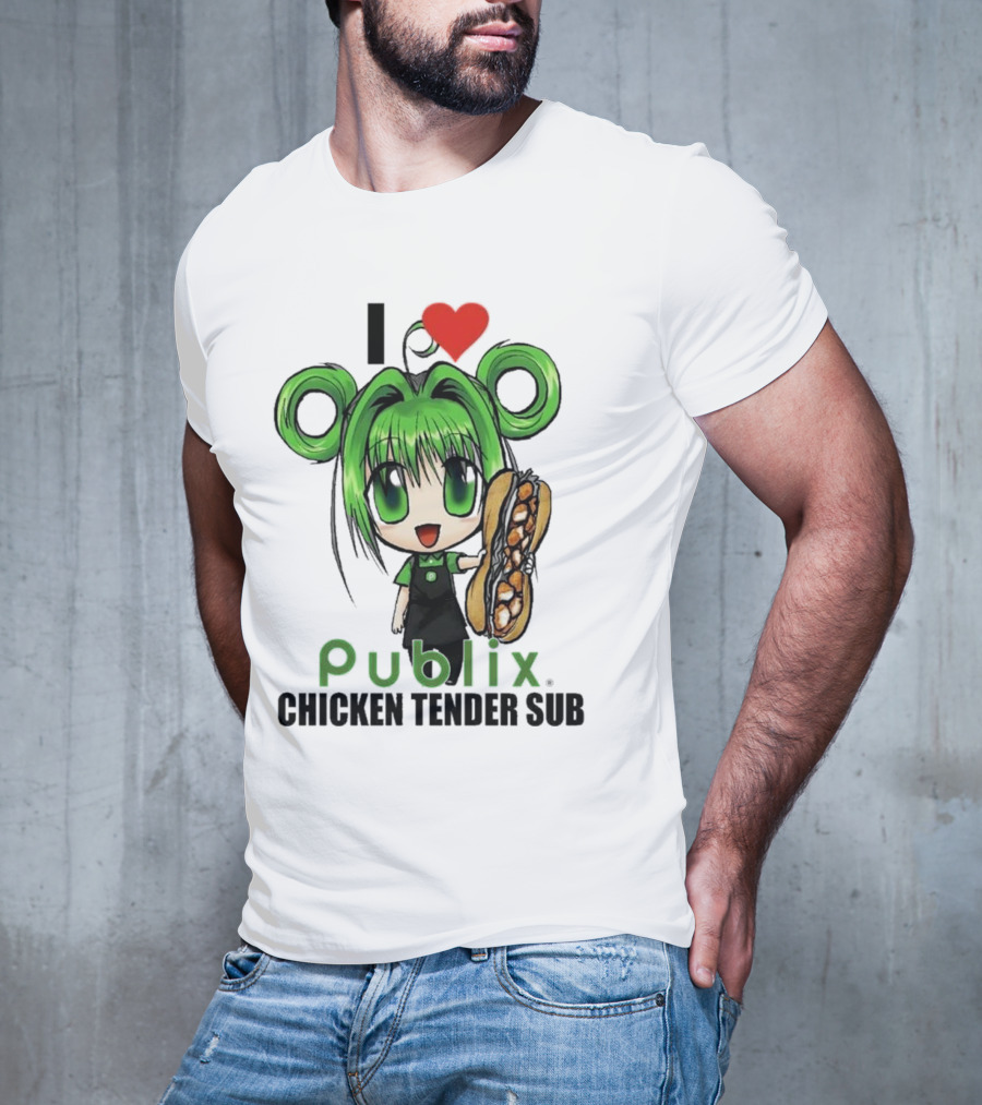 I Love Publix Chicken Tender Sub Anime Character With Green Hair And Big Sandwich T-Shirt