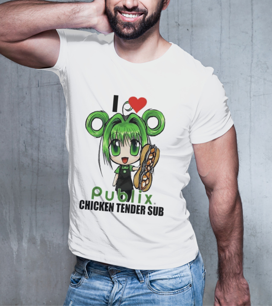 I Love Publix Chicken Tender Sub Anime Character With Green Hair And Big Sandwich T-Shirt